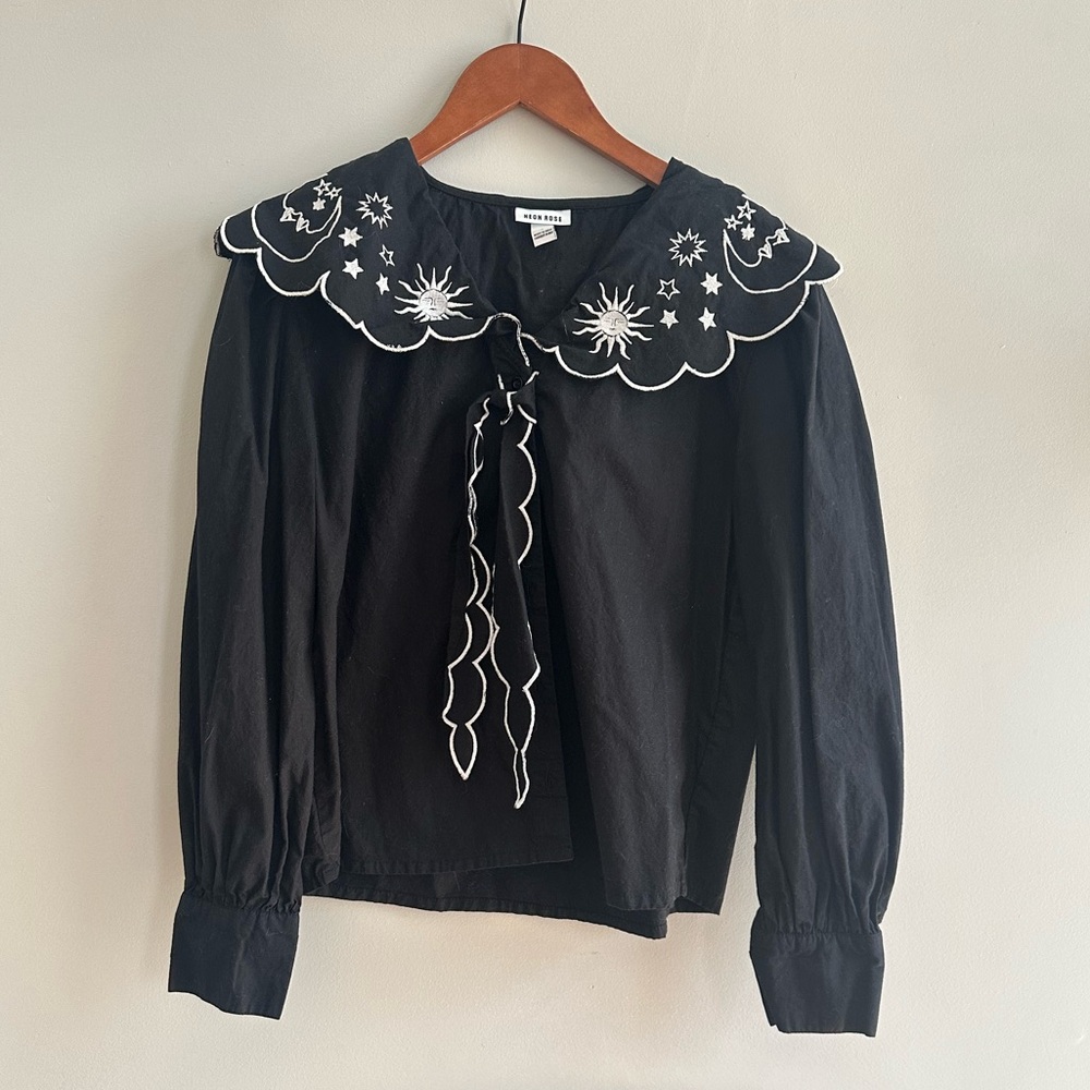 Neon Rose embroidered Peter Pan collar blouse